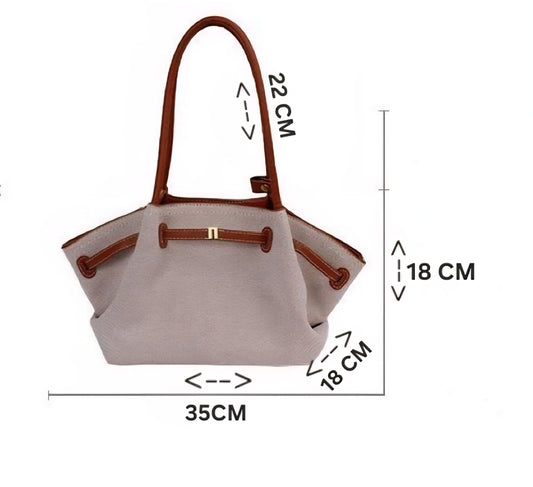 Canvas handbag with leather handles