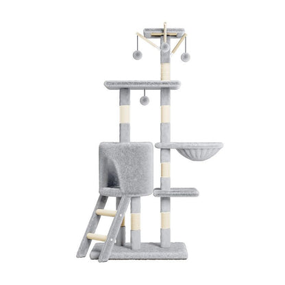 Arbre à chat multi-niveaux de 133 cm avec poteaux à griffer et niche