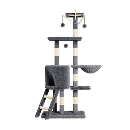 Arbre à chat multi-niveaux de 133 cm avec poteaux à griffer et niche