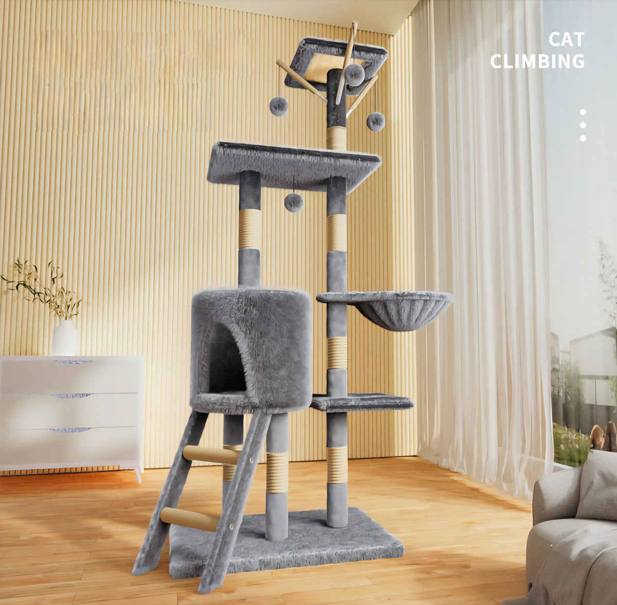 Arbre à chat multi-niveaux de 133 cm avec poteaux à griffer et niche
