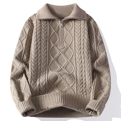 Zopfstrickpullover mit halbem Reißverschluss