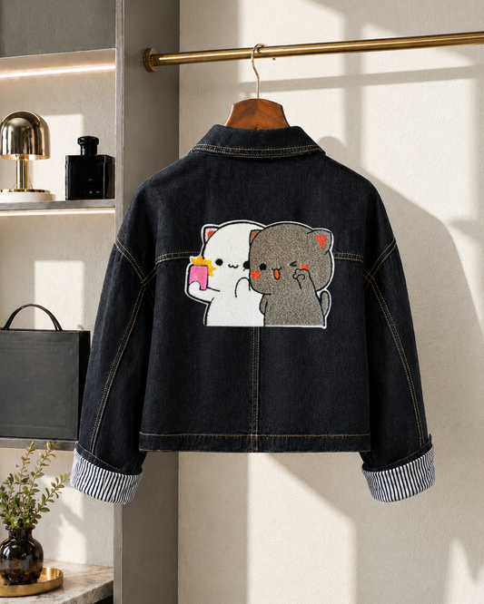 Peach Goma Denim Jacket Embroidery