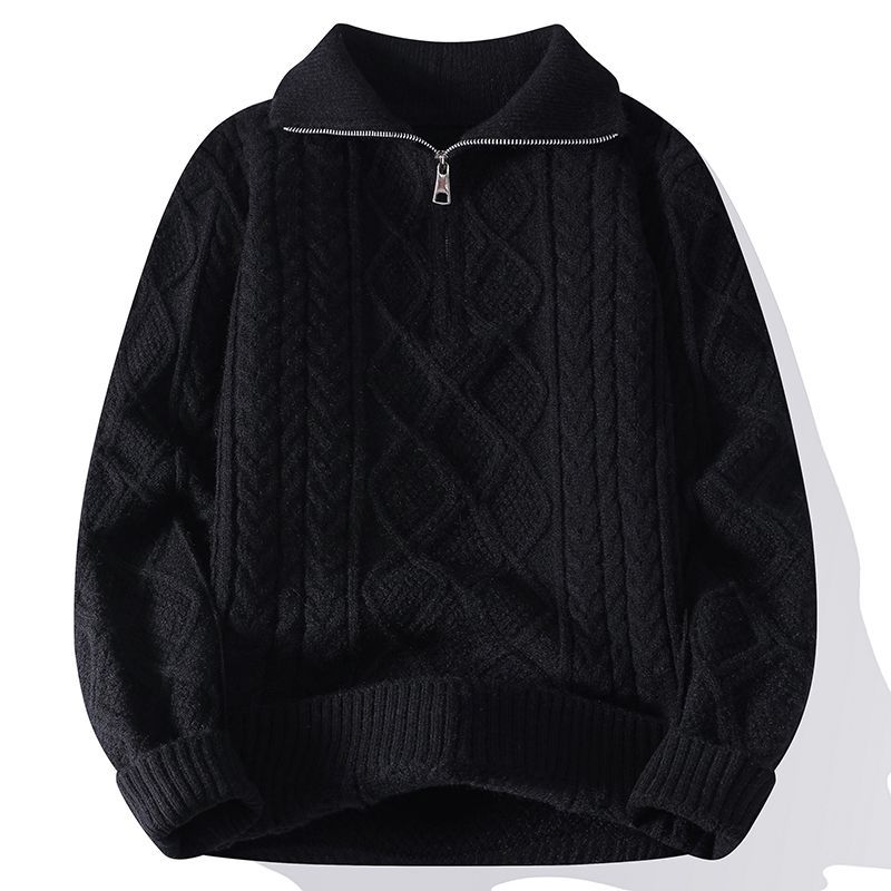 Zopfstrickpullover mit halbem Reißverschluss