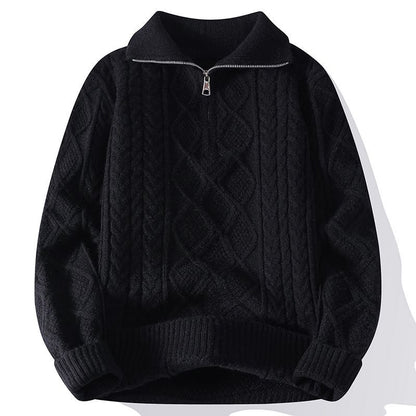 Zopfstrickpullover mit halbem Reißverschluss